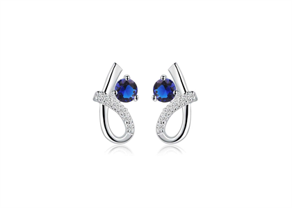 Rhodium Plated Dainty Overlap Gemstone Earrings